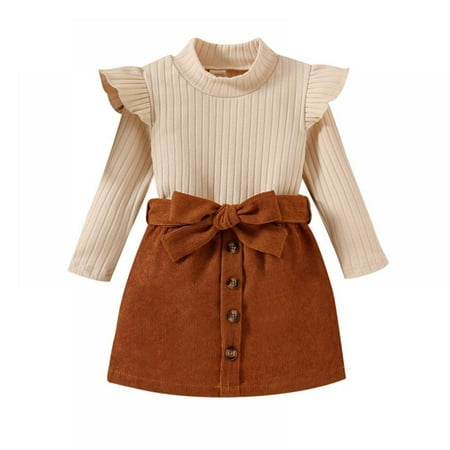 

BULLPIANO Toddler Baby Girl Skirt Outfit Long Sleeve Pullover Mini Skirt Set 2Pcs Kids Cute Baby Girl Clothes