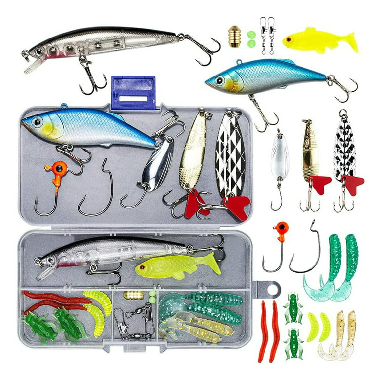 Fishing Lures Baits Fishing Tackle Kit -Including Crankbaits,Plastic  Worms,Jigs,Topwater Lures,Tackle Box Fishing Accessories for Freshwater or