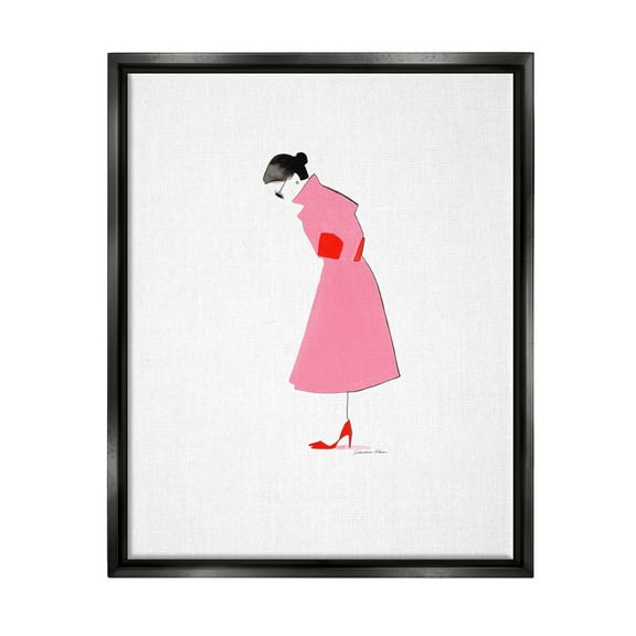 Stupell Industries Pink Contemporary Girl Beauty & Fashion Painting Black Floater Framed Art Print Wall Art, 17 x 21