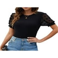 thumbnail image 2 of POINTERTECK Womens Patchwork Short Sleeve Tops Shirt Slim Fit Casual Waffle Tee Blouse, 2 of 8