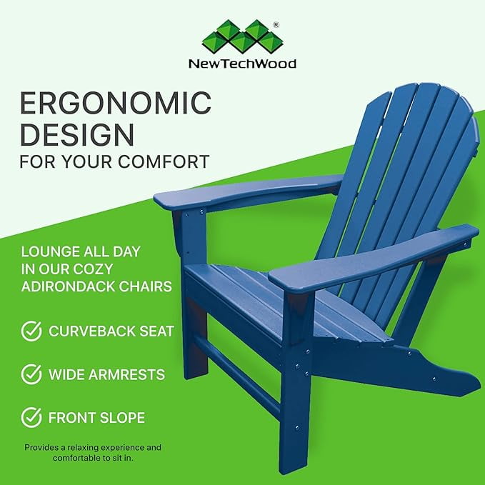 NewTechWood Atlantic Classic Curveback Royal Plastic Outdoor Patio Adirondack Chair