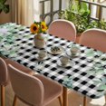 thumbnail image 3 of Spring Floral Table Cloths for 8 Foot Rectangle Tables, Daisy Eucalyptus Leaves Black White Plaid Patio Waterproof Elastic Fitted Tablecloths, Washable Rectangular Table Cover for Camping, 3 of 8