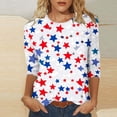 thumbnail image 2 of VEKDONE Women's Independence Day Shirts 3/4 Length Sleeve Crewneck Tunic Tops Fashion Stars Stripes Graphic Tees July 4th Patriotic Blouse Red M, 2 of 5