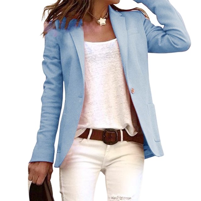 Chaqueta Informal Blazer informal para mujer Chaquetas de oficina de moda de color caramelo Ropa diaria (Azul XXL) Ygjytge para Mujer Azul T S