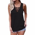 thumbnail image 2 of Camiseta sin mangas Chaleco con cordones con cuello en V Camiseta sin mangas de color sólido para mujer, Negro, S Yuarrent AP001796-01, 2 of 6