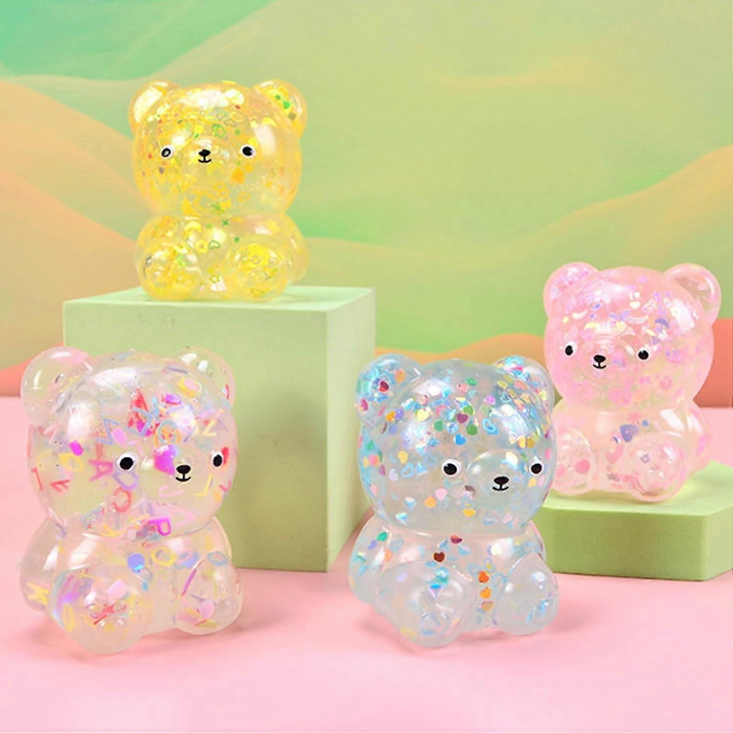4Pcs Camouflage Gummy Bears Squeeze Toys, 8cm Soft Stress Relief Sensory Fidget Toys, Random Color