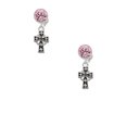thumbnail image 2 of Delight Jewelry Silvertone Antiqued Celtic Cross Pink Crystal Clip on Earrings, 2 of 5