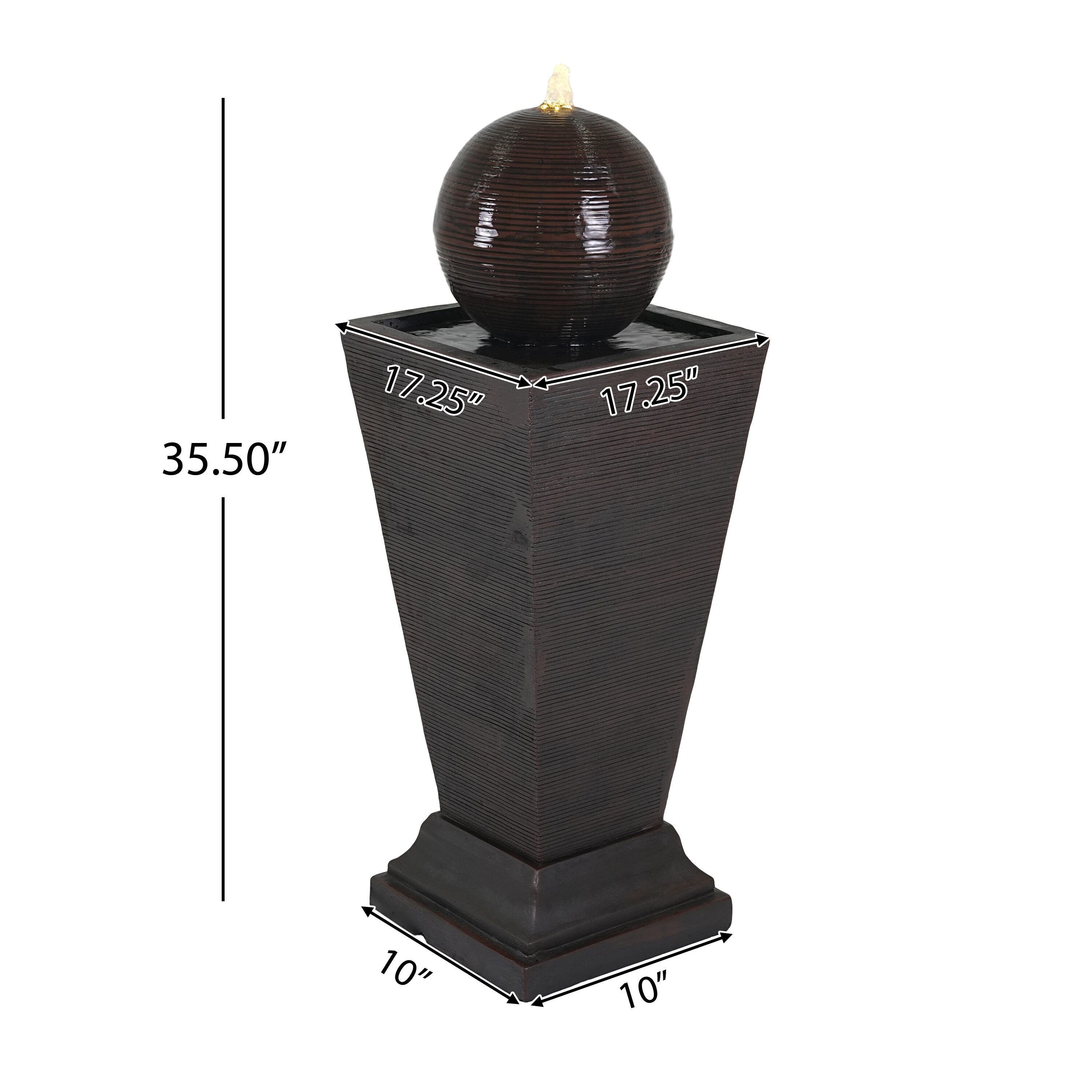 Solar Water Fountain, 35.5"H Dark Brown Concrete Tall Column Fountain -LED Light Retro Outdoor Oasis, Resilient Decor Feature, Dark Brown Outdoor Water Fountain,Cement Stone Water Fountain