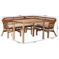 thumbnail image 3 of Pemberly Row Contemporary 3-Piece Wood & Rattan Dining Nook Set in Brown, 3 of 11