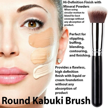 Mineral Powder Foundation Makeup Brush Must Have Round Kabuki Makeup Brush Perfect to Blend mineral products onto the (Best Kabuki Brush For Mineral Powder)