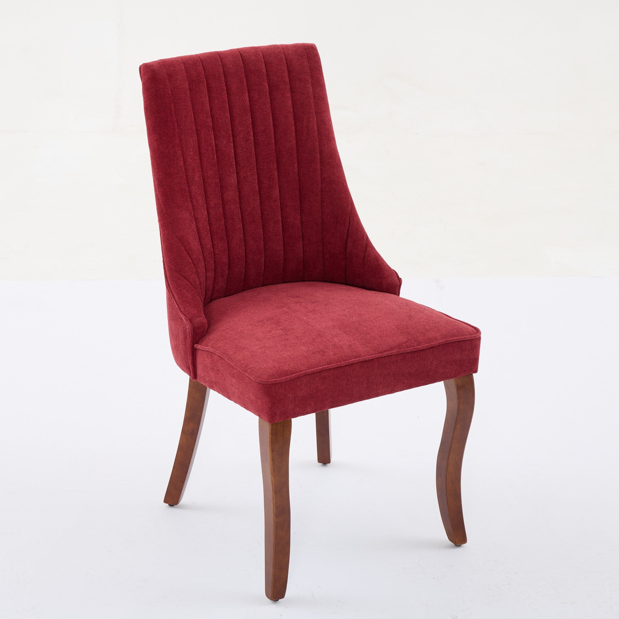 Aukfa Modern Linen Dining Chairs Set of 2, Upholstered Kitchen Side Chair Accent Chair w/ Curved Solid Wood Legs,Wine Red