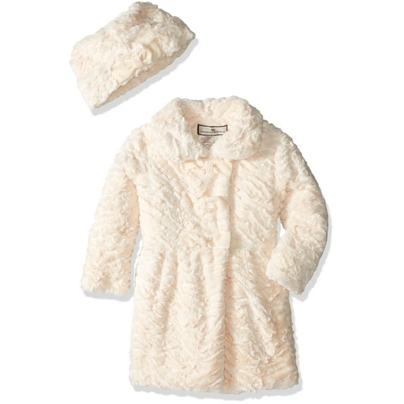 Little Girls 3 Bow Faux Fur Coat with Hat