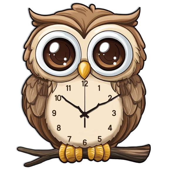Owl Pattern Wall Clock 16 Inch Non-Ticking Irregular Shape Clocks Wall Hanging Clock Battery Operated for Bedroom Living Room Kitchen Office