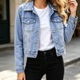 thumbnail image 6 of Sahpxhe Jean Jacket Women Lapel Collar Button Down Long Sleeve Denim Cropped Fitted Jacket Casual Trendy Outerwear Streetwear Blue S, 6 of 9