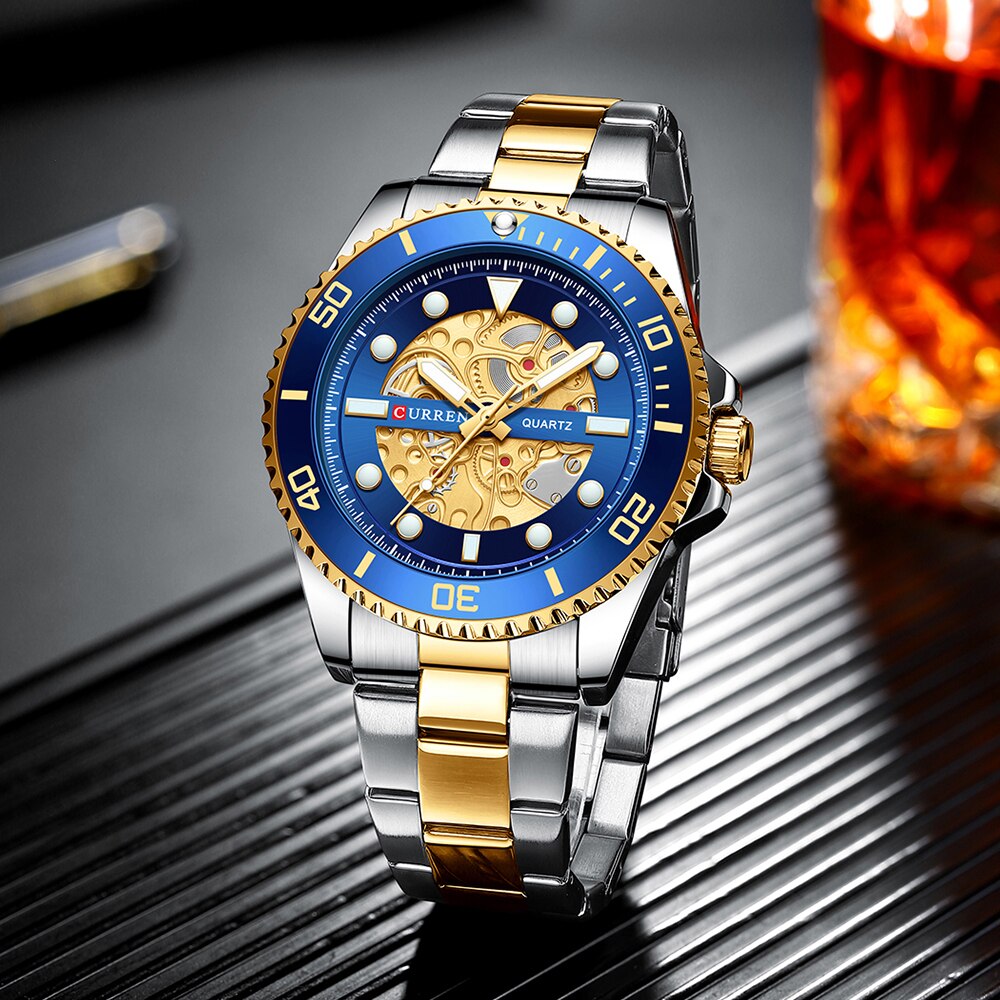 Curren Luxury Gold Stainless Steel Band Watches Lumious Quartz Wristwatches For Men Casual Bussiness Clock Male 8412 - Quartz Wristwatches