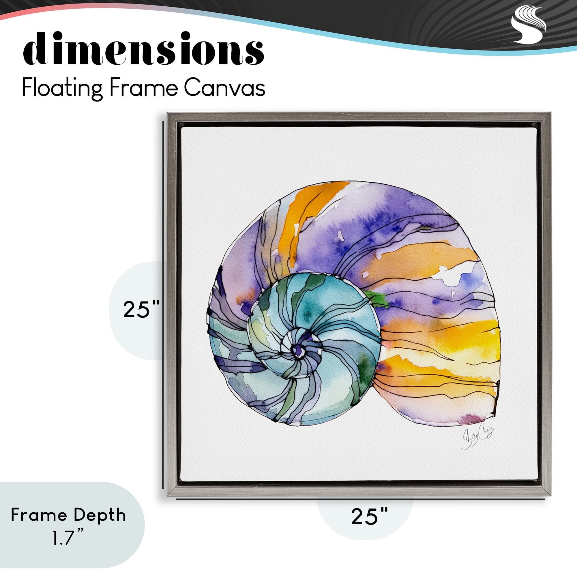 Stupell Industries Sunlit Striped Nautilus Gray Framed Floater Canvas Wall Art, design by Shelly Craig