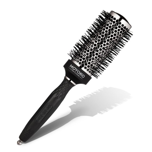 MOYOKO Cepillo redondo de arco plateado para soplado (45 mm) Cepillo de pelo redondo de metal profesional para secar el cabello con pasador de sección Diseño de panal de calidad de salón con tecnologí