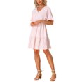 thumbnail image 4 of INSPIRE CHIC Women's Boho V Neck Smocked Waist Ruffled Tie Hem Peasant Bohemia Dress XS Pink, 4 of 5