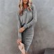 thumbnail image 2 of Vestido de paquete de cadera Paquete de color puro Cadera Un hombro Forma del cuerpo Vestido cruzado con diseño de volantes para mujer Fiesta de verano Gris XL, 2 of 6
