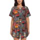 thumbnail image 1 of Fotbe BBQ Icons Conjunto de Pijama Estampado para Mujer, 2 Piezas, Ropa de Dormir con Camiseta de Manga Corta y Shorts Suaves-4X-Large, 1 of 6