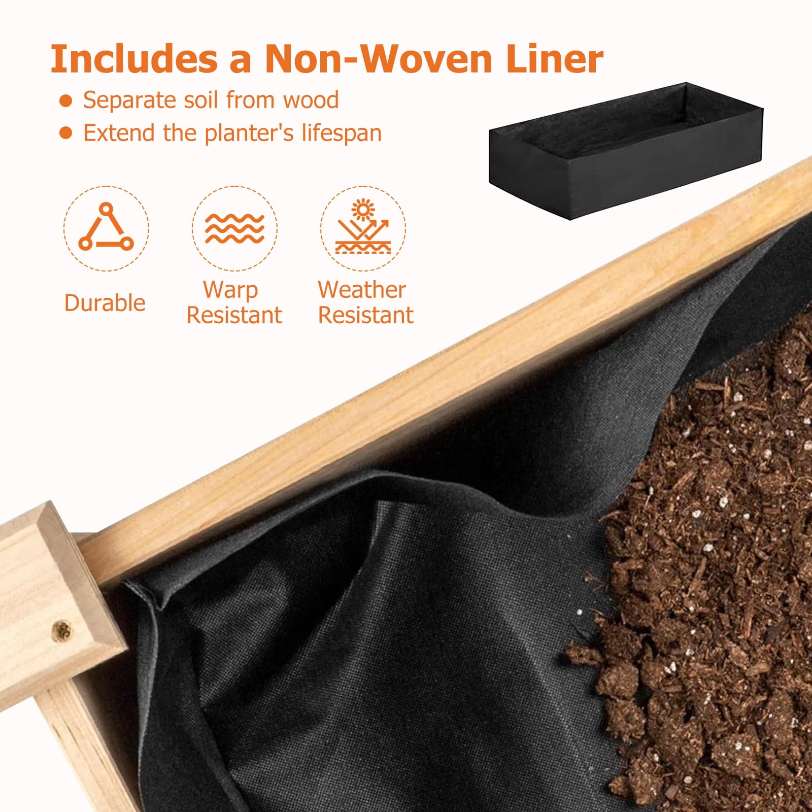 Atilioo Raised Garden Bed with Legs, 72x23x30 Inch Elevated Reinforced Wooden Large Planter Box for Backyard, Patio, Balcony w/ Liner, Natural
