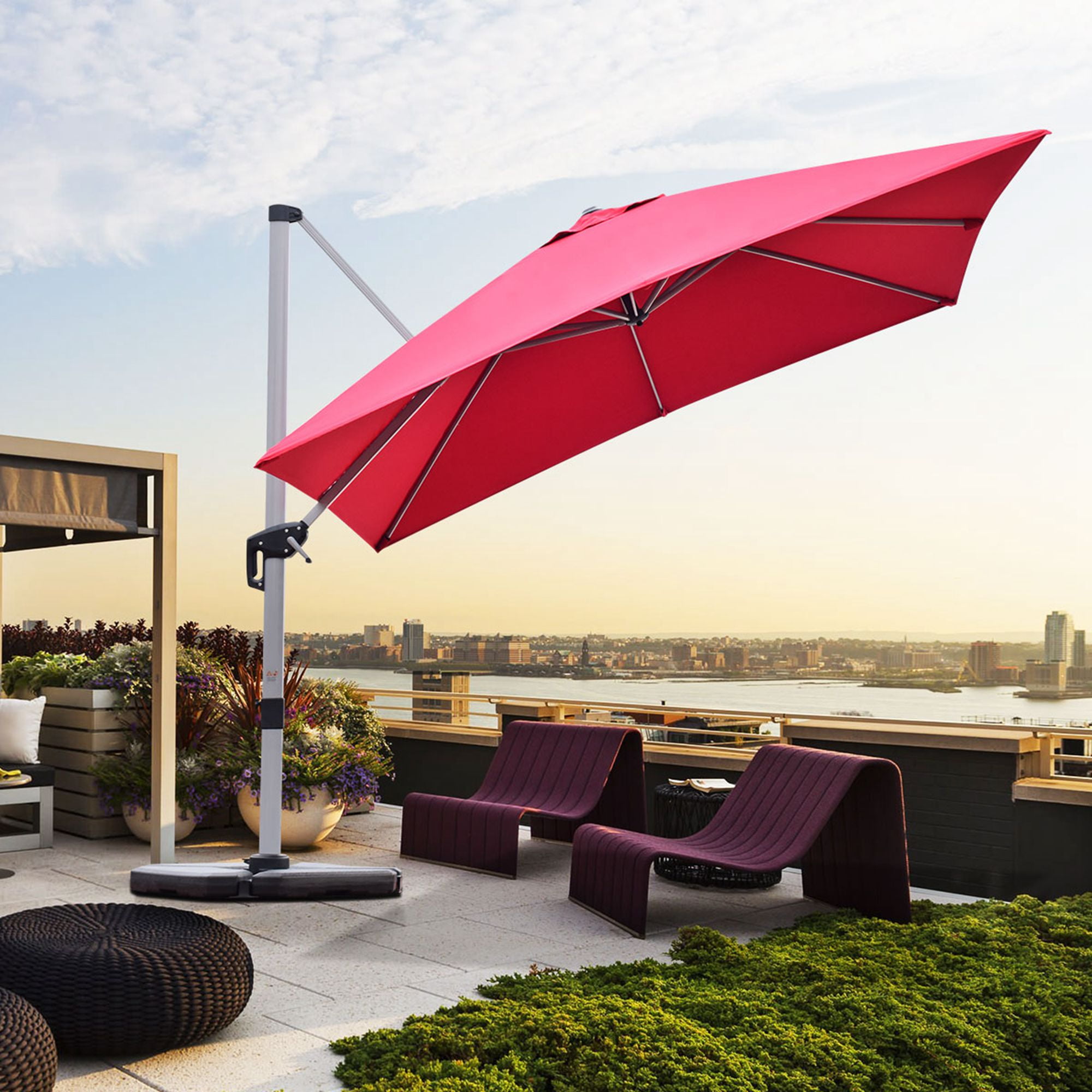 costway 10ft square patio offset cantilever umbrella 360 degree tilt Costway 10Ft Square Patio Offset Cantilever Umbrella 360 Degree Tilt  Aluminum Brick Red