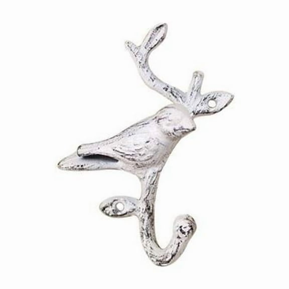 Handcrafted Model Ships K-9050-W Whitewashed Cast Iron Decorative Bird Hook, 6 in.
