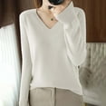 thumbnail image 2 of larppty Women's V Neck Casual Sweater,Lightweight Long Sleeve Pullover Sweater Classic Fall Thin Sweater Top Elegant Clothing Beige, M, 2 of 4