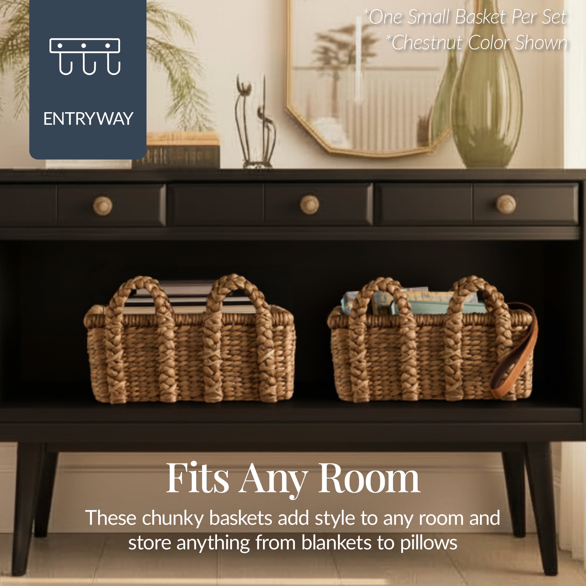 Best Choice Products 3Pc Shelf Baskets, Small, Large and XL Chunky Woven Wicker Baskets w/ Braided Handles - Natural