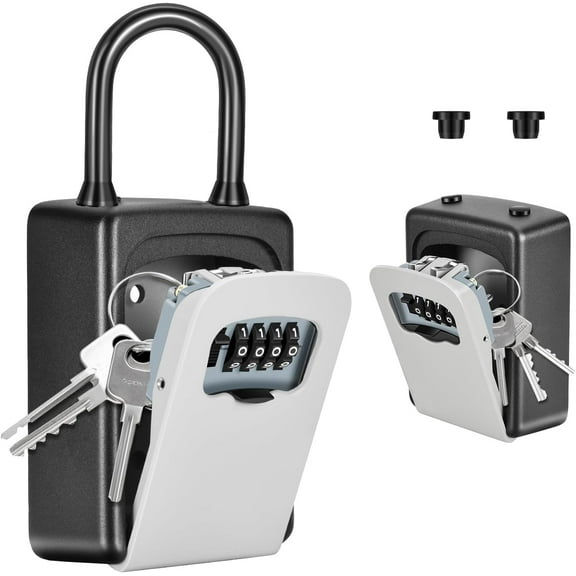 Portable Key Lock Box, Upgrade Clearly Visible Numbers, Lock Box Wall Mounted for House Key, 5 Key Capacity, Weatherproof Resettable Code (1 Pack, Gray)