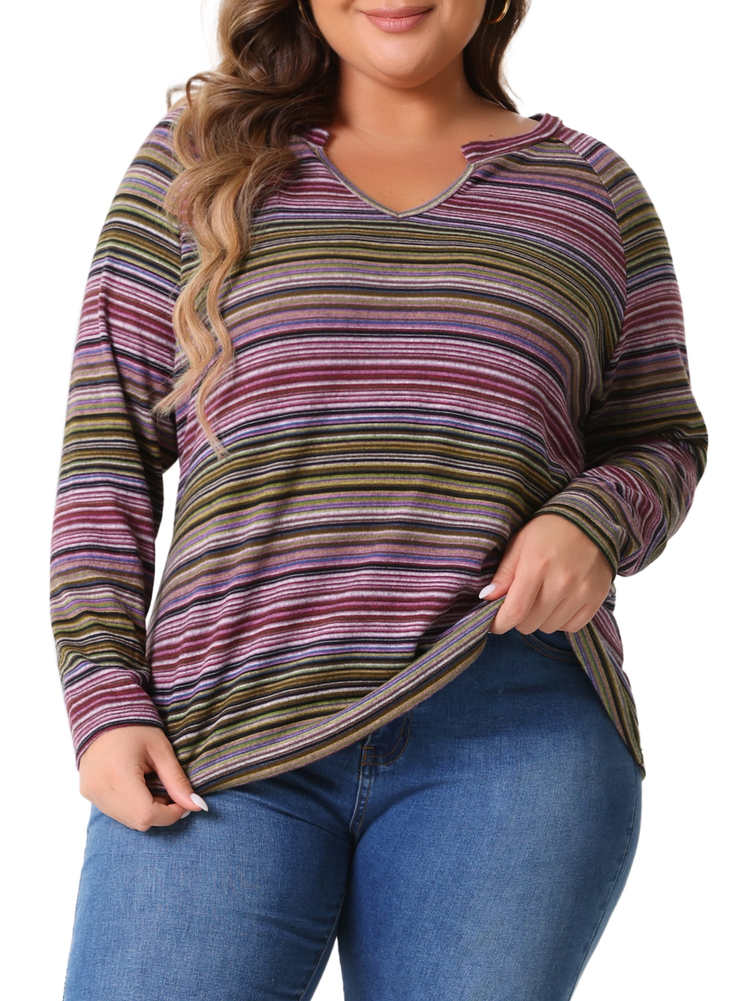 DARING DIVA Women' Plus Size Long Sleeve Notch V Neck Blouses 3X Pink