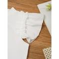 thumbnail image 4 of Doomiva Toddler Girls Ruffle Sleeve Ribbed T-Shirt with Culotte Playwear 2PCS Summer Outfits Shorts Sets Daily Wear Blue 130-8Y, 4 of 7