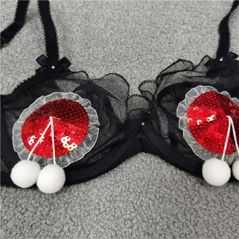 TONKBEEY Christmas Sexy Nipple Cover Shiny Metallic Sequins Lace Trim  Breast Chest Stickers with Plush Ball Bow Self-Adhesive Bra Pasties Lingerie