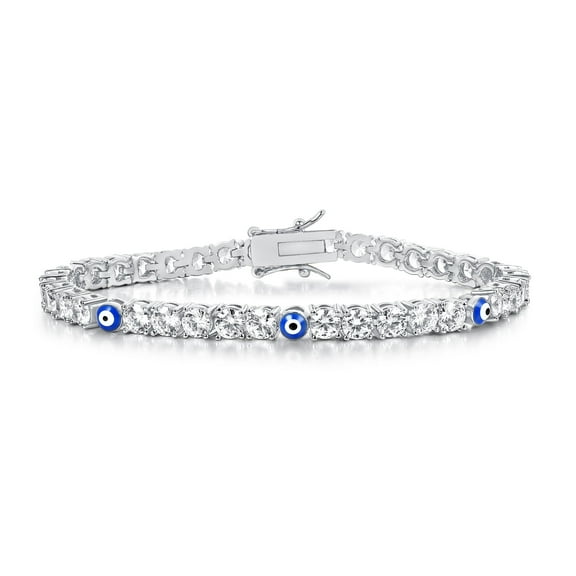 GEMSME Tennis Bracelets for Women Men 18K White Gold Plated 3.0mm Round White and Devil's Eye Cubic Zirconia Tennis Bracelet Iced Out Hip Hop Bracelet 7 Inches