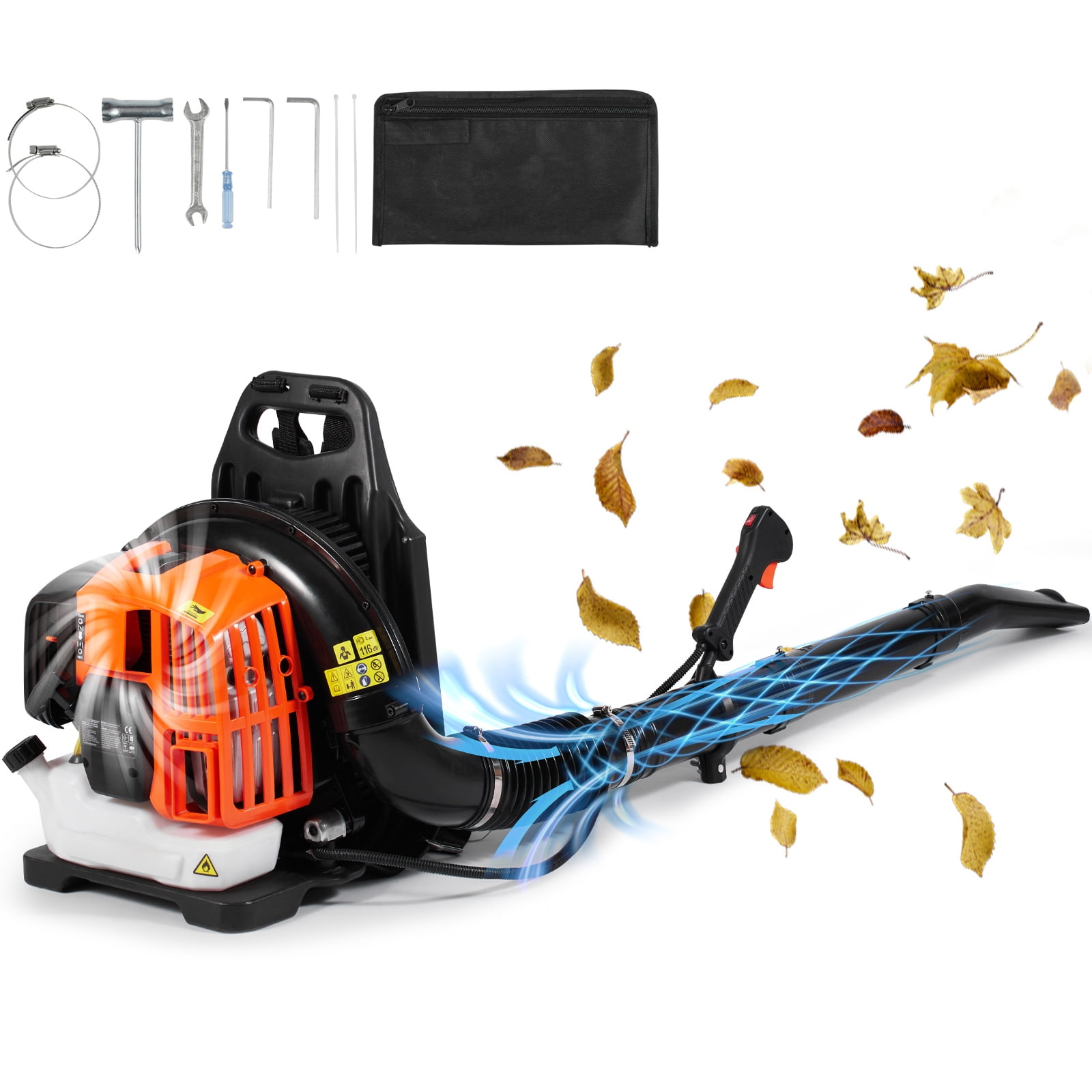 KFFKFF Rucksack Leaf Sweeper, 52CC Dual-Cycle Leaf Sweeper with 1.37L Gasoline Reservoir, 480CFM Air Capacity 175MPH Velocity, Suitable for Grass Maintenance, Leaf Disposal, and Snow Clearing