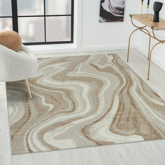 Luxe Weavers Marble Wavy Gold 5x7 Area Rug, Indoor Carpet for Bedroom