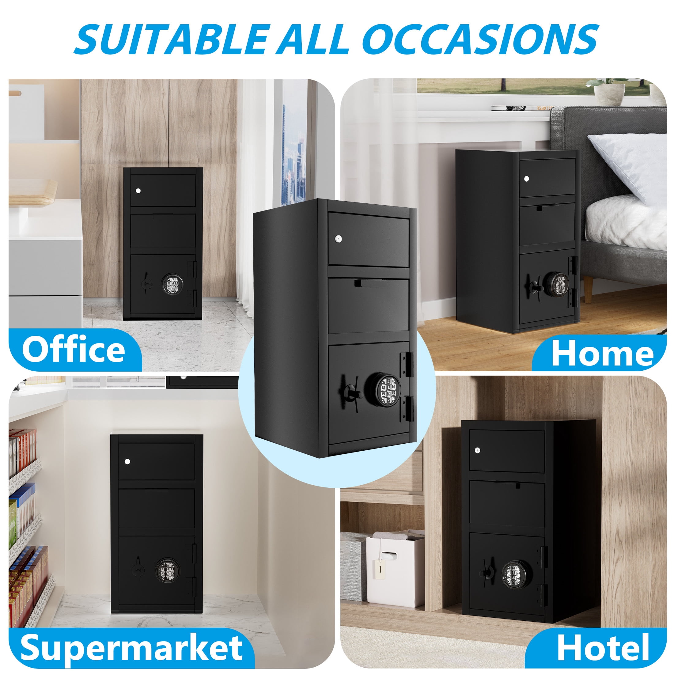 4.0 Cubic Feet Heavy Duty Dual Door Safe Box, Drop Safe Fireproof with Deposit Slot, Security Cash Safe for Home, Office, Hotel, Restaurant