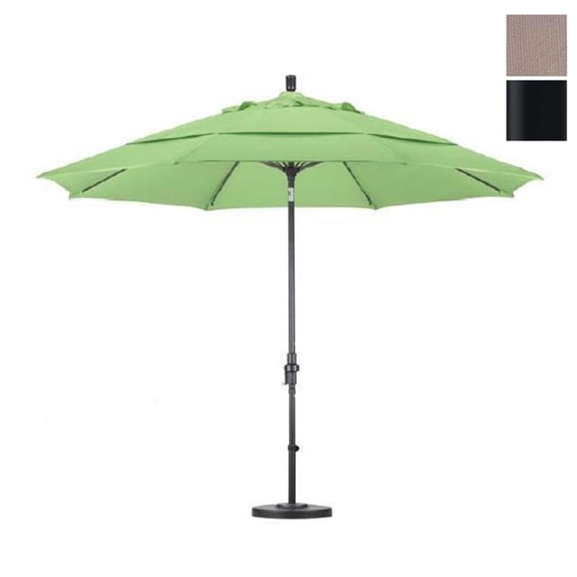 Parasol de Marché en Fibre de Verre 11 Pieds Inclinaison Col Noir Mat/oléfine/champagne