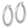 thumbnail image 3 of 925 Sterling Silver Textured Polished Hinged post 3.50mm Hoop Earrings Measures 28x27mm Wide 3mm Thick Jewelry for Women, 3 of 7