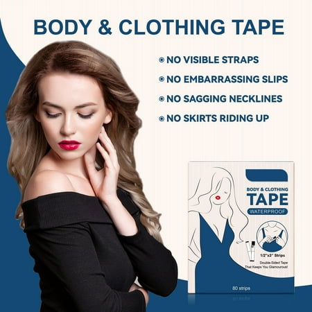 Sales Today Clearance! Body Apparel Tape (80 Strips)  Women s Double Sided Fabric Tape  Gentle Body Tape On  All Day Strong Tape Adhesive  Sweatproof Bra Tape For All Tones Deal of the Day!