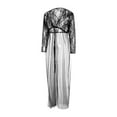 thumbnail image 6 of Qiylii Women Summer Night Dresses, Lace Stitching Sheer V-Neck Long Sleeve Long Dress Lingerie for Girls, Black/White/Blue, 6 of 9