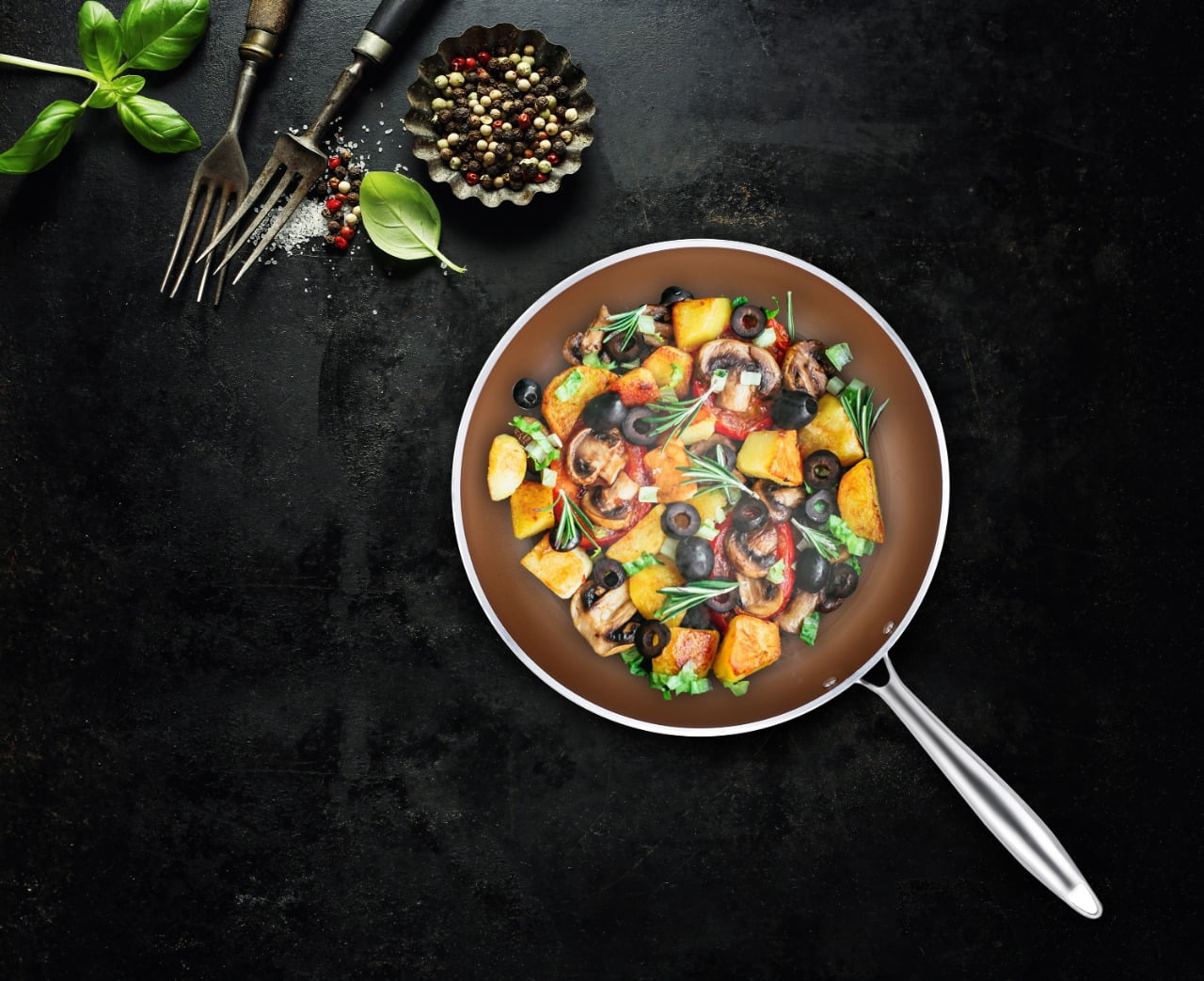 Mainstays 12 inch Aluminum NonStick Frying Pan, Copper Finish