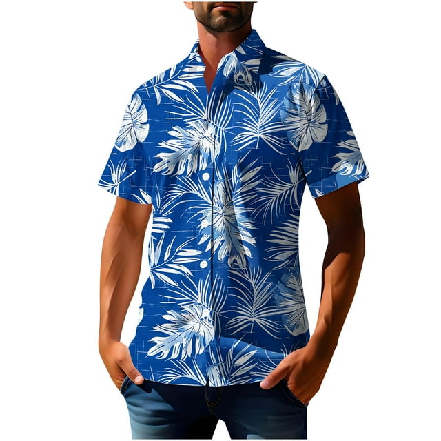 Blusa y camisa de manga corta con cuello vuelto para hombre, blusa informal con botones y estampado hawaiano, blusa de manga corta con cuello vuelto para hombre