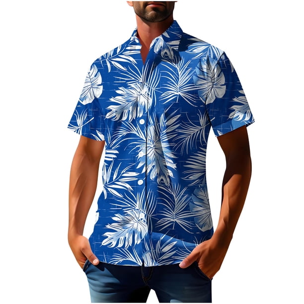 Blusa y camisa de manga corta con cuello vuelto para hombre, blusa informal con botones y estampado hawaiano, blusa de manga corta con cuello vuelto para hombre