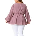thumbnail image 3 of Agnes Orinda Plus Size Top for Women Textured Keyhole Cut Out Long Sleeve Swiss Dots Babydoll Peplum Blouse 2X Pink, 3 of 6