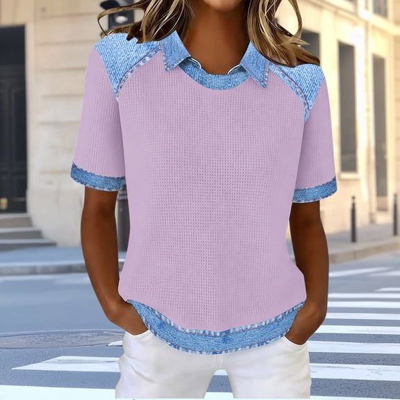 Babysbule Women's Casual Short Sleeve Blouse Fashion Round Neck Loose Fit T Shirt Soft Rayon Polyester Daily Work Wear Tops S-XXXL