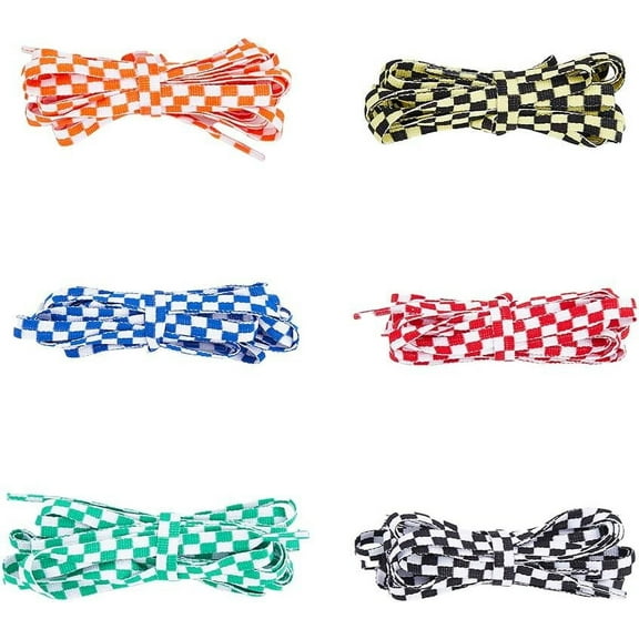 6 Pairs 6 Colors 1.8m Two Tone Flat Shoe Laces Tartan Pattern Shoelace Plaids Stripe Casual Shoe Strings Checkered Shoelace Replacement for Sneakers Shoe Accessories
