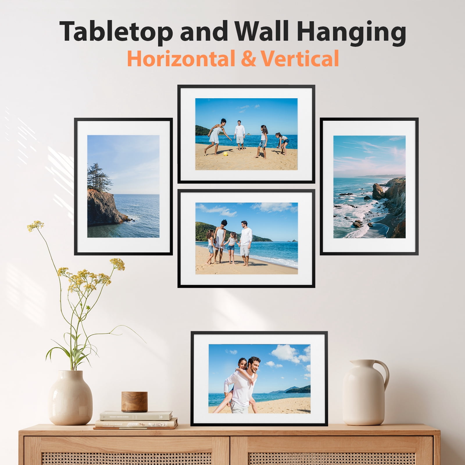 LIZEVINC 4 Pack 11x14 Picture Frame, Display Pictures 8x10 with Mat or 11x14 Without Mat, Wall Hanging Photo Frame, Black