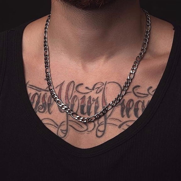 Men's 14K White Gold Figaro Chain Necklace, 24 Inches 4MM