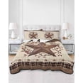 thumbnail image 2 of Quilt King Size Bedding Set, Texas Star Vintage Reversible Summer Quilt 3 Pieces, Brown Retro Art Red Berry Farmhouse Lightweight Bedspreads Coverlets with 2 Pillow Shams for All Seasons, 2 of 5